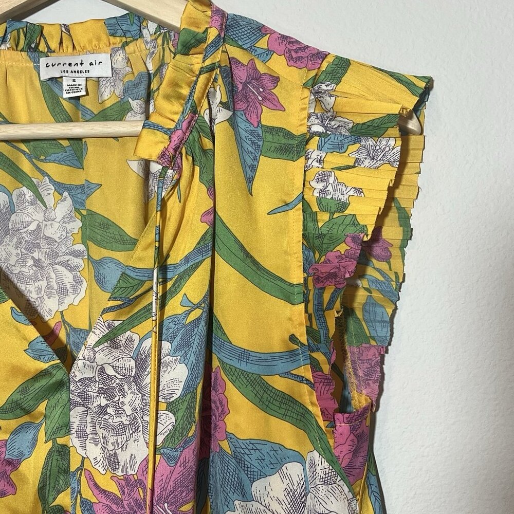 Current Air Anthropologie Top Small Size Floral Short Sleeve Yellow Pink - Picture 9 of 10